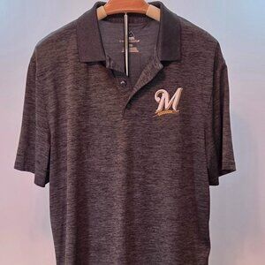 NWOT - Majestic Cool Base Milwaukee Brewers Polo, Men’s LG, Grey Heather